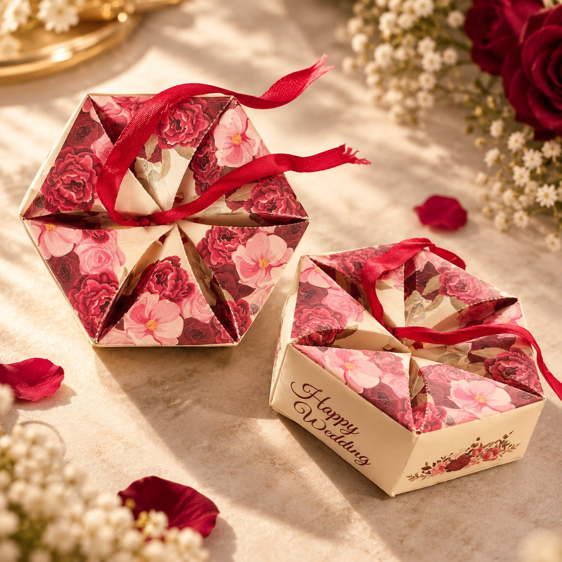 Floral Hexagon Wedding Favor Box