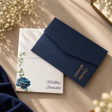 Navy Floral Pocket Invitation Card