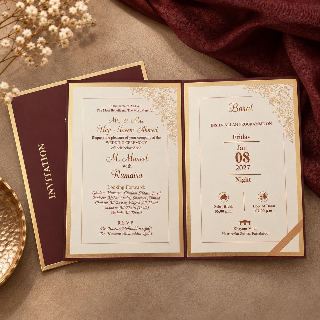 Classic Burgundy Wedding Invitation