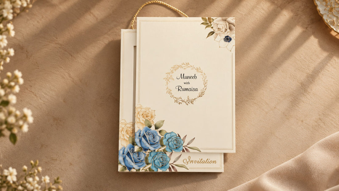 Soft Ivory & Blue Rose Invitation