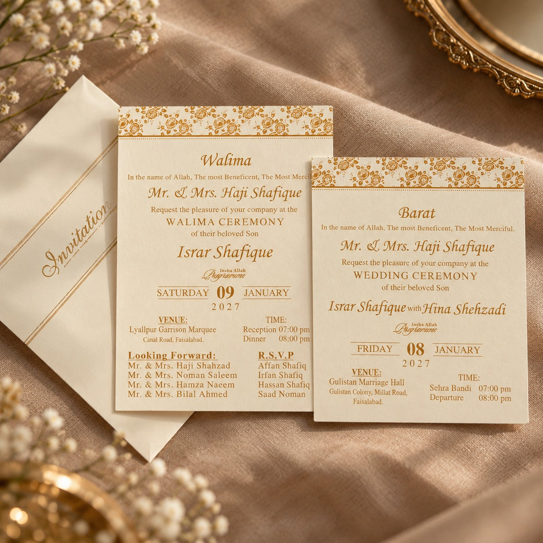 White & Golden Floral Invitation