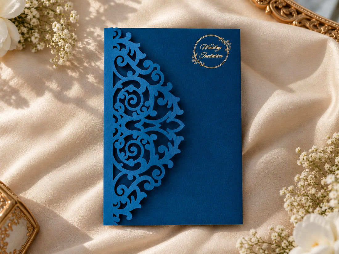 Royal Blue Laser-Cut Wedding Invitation