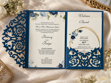 Royal Blue Laser-Cut Wedding Invitation