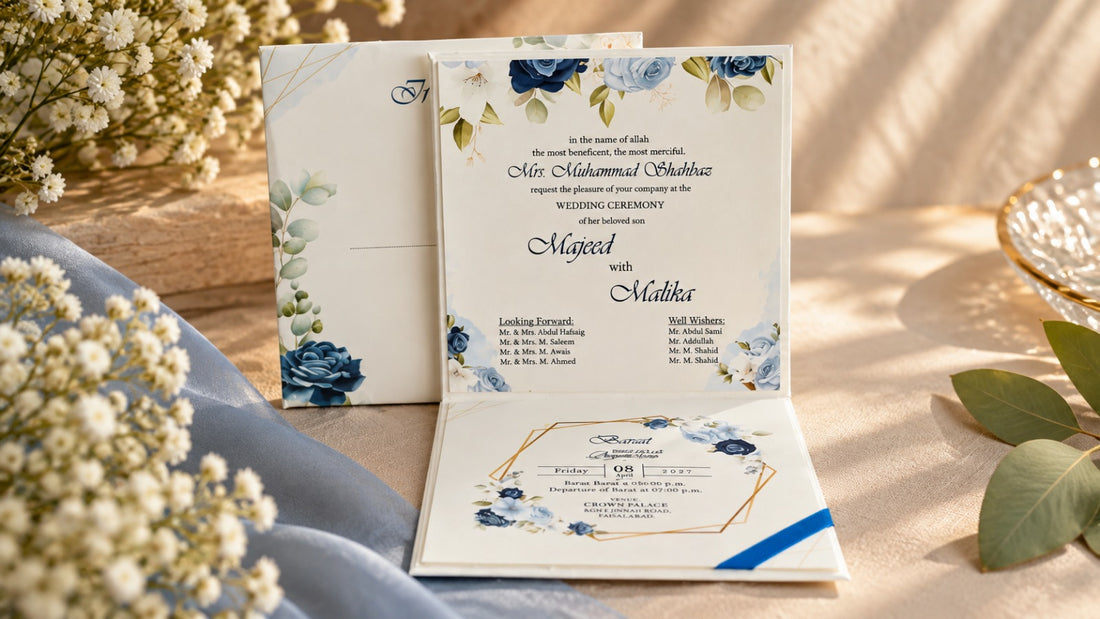 Blue Rose Floral Wedding Invitation