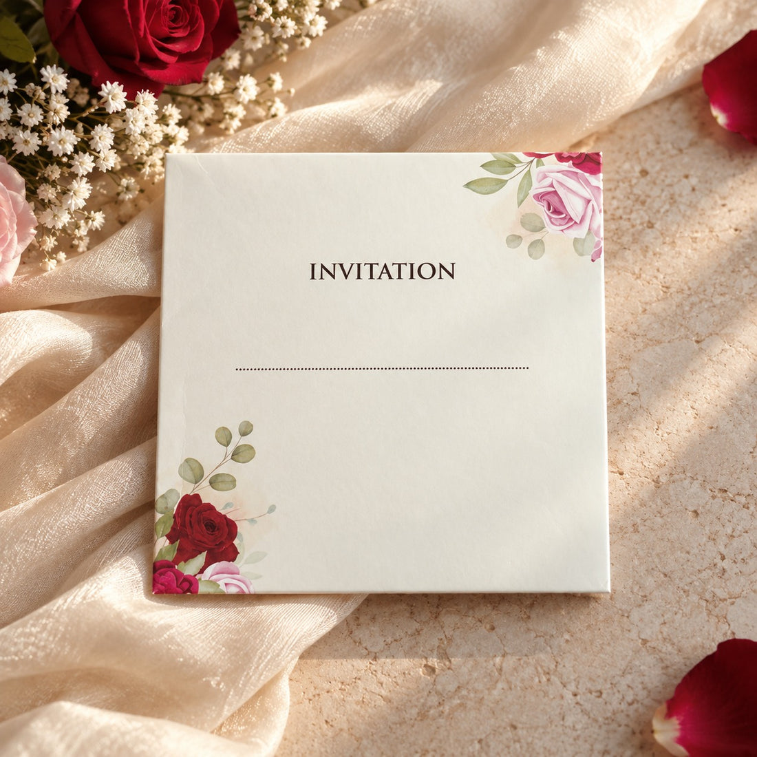 Blush Rose Floral Wedding Invitation