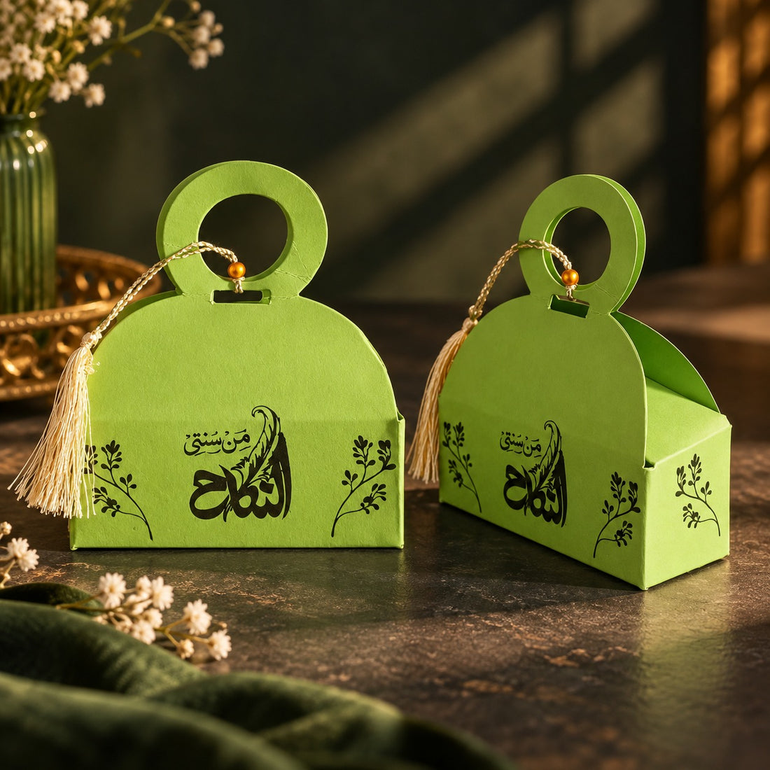 Green Arabic Calligraphy Wedding Favor Box