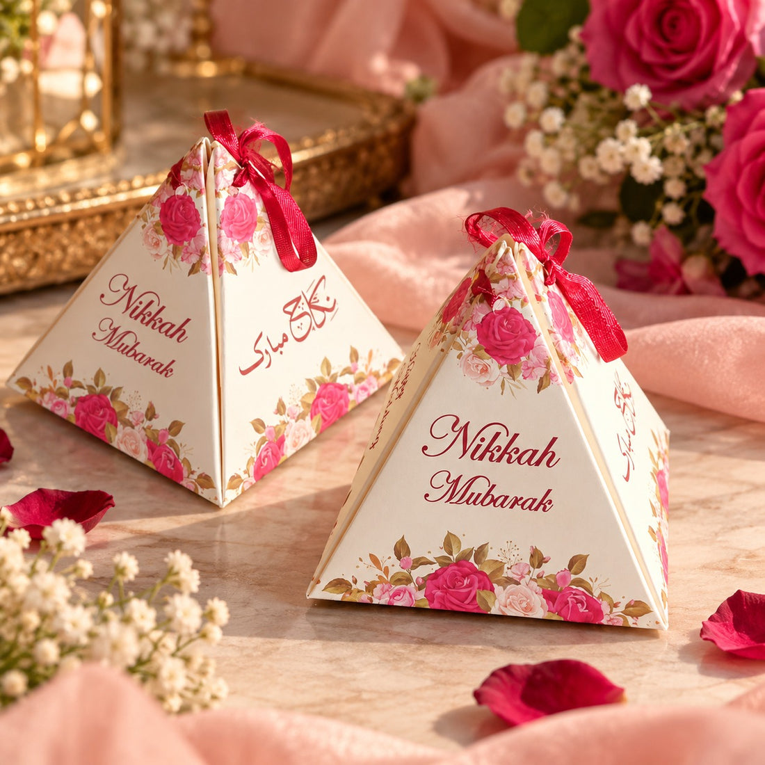 Floral Pyramid Nikah Favor Box