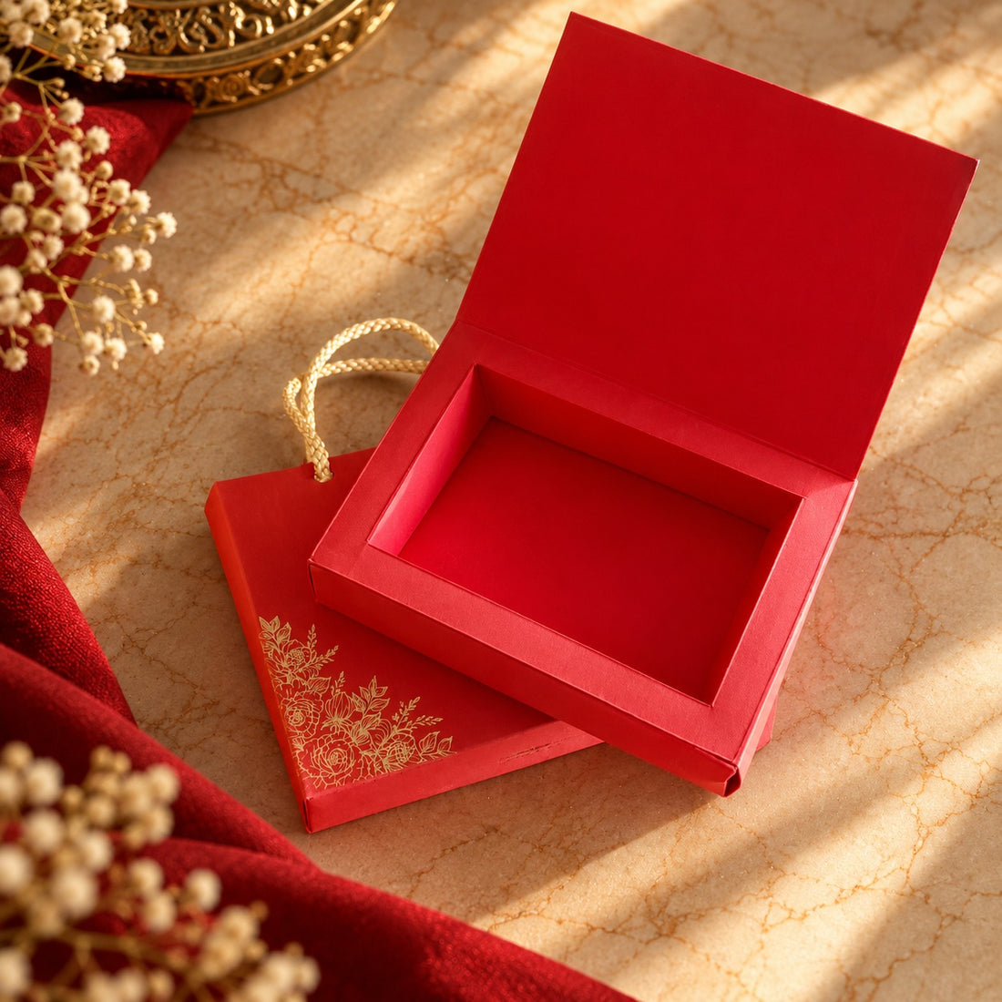 Red Luxe Handle Favor Box
