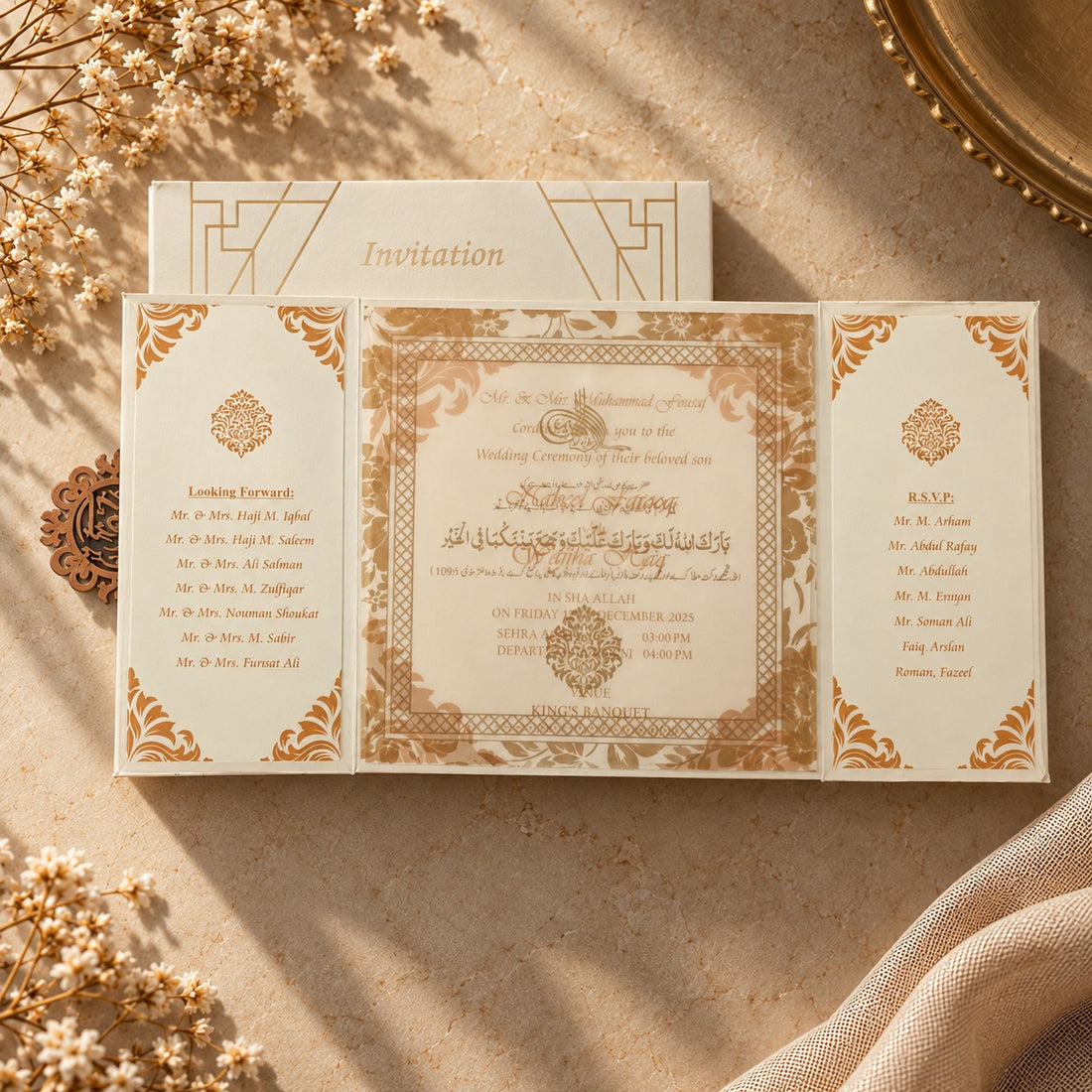 Elegant Cream & Gold Wedding Invitation