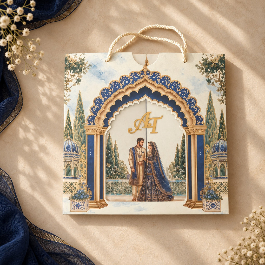 Royal Blue & Gold Archway Wedding Invitation
