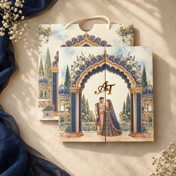 Royal Blue & Gold Archway Wedding Invitation