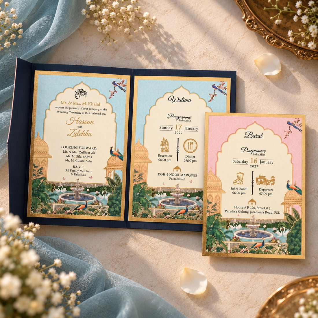 Royal Peacock Navy Wedding Invitation