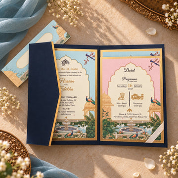 Royal Peacock Navy Wedding Invitation