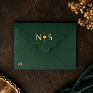 Emerald Green & Gold Floral Wedding Invitation