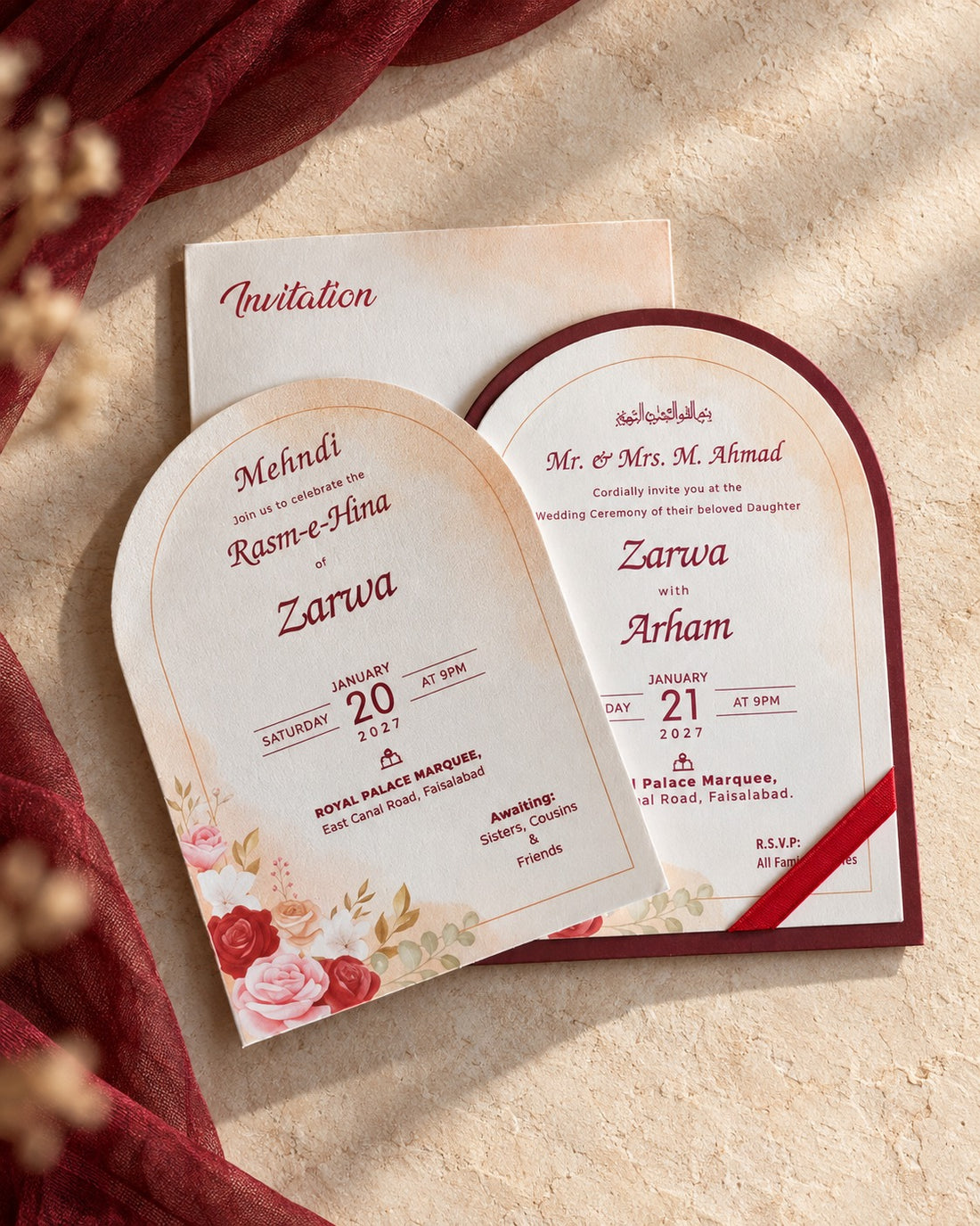 Arch-Shaped Floral Wedding Invitation