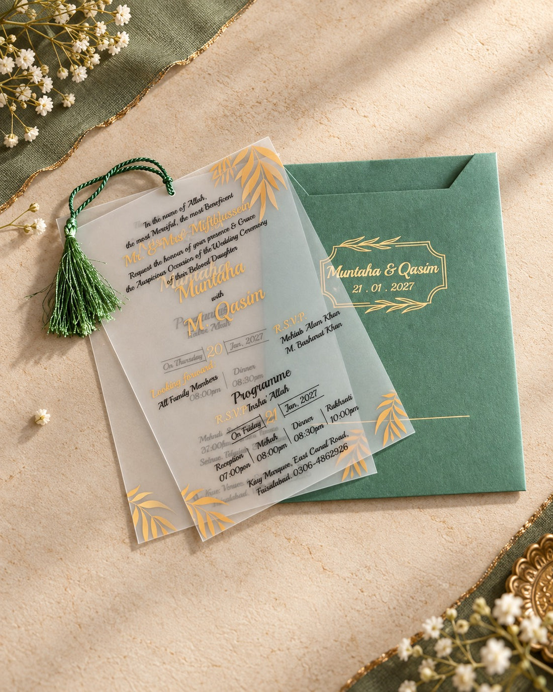 Sage Green Luxury Wedding Invitation