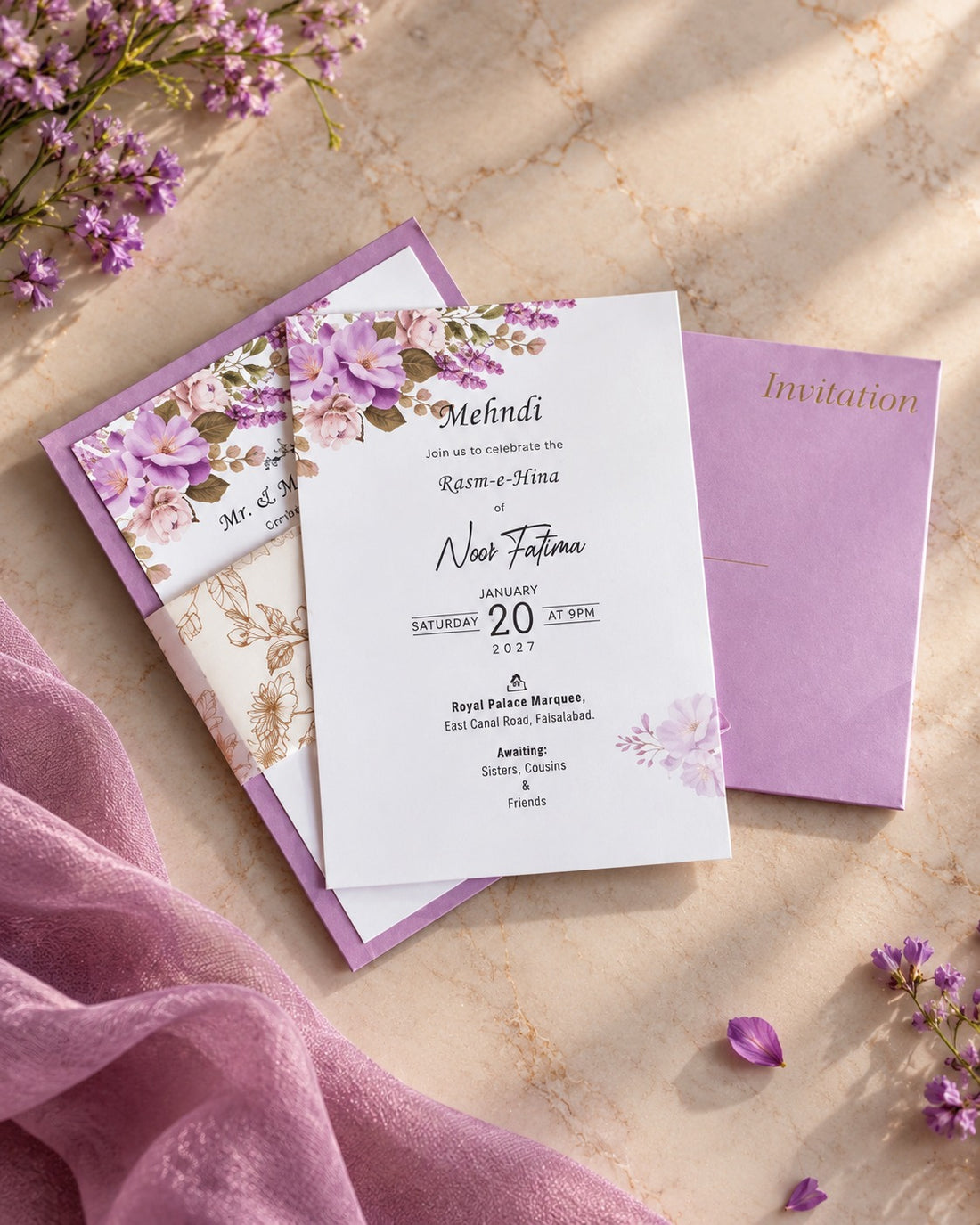 Lavender Floral Mehndi Invitation