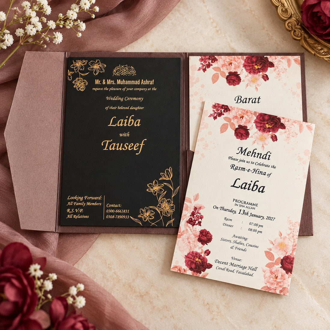 Premium Floral Wedding & Mehndi Invitation