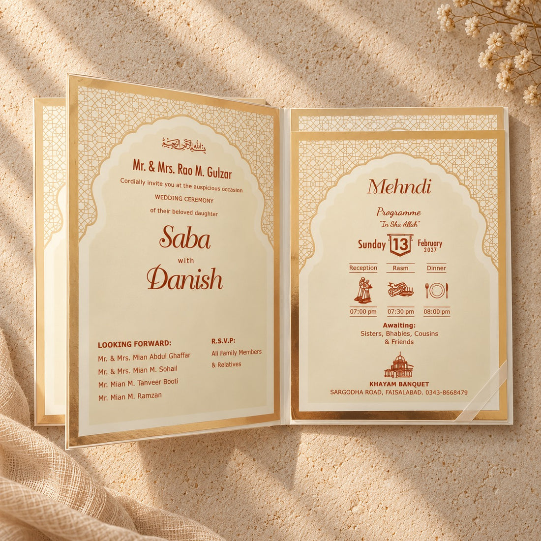 Elegant Gold-Frame Wedding Invitation